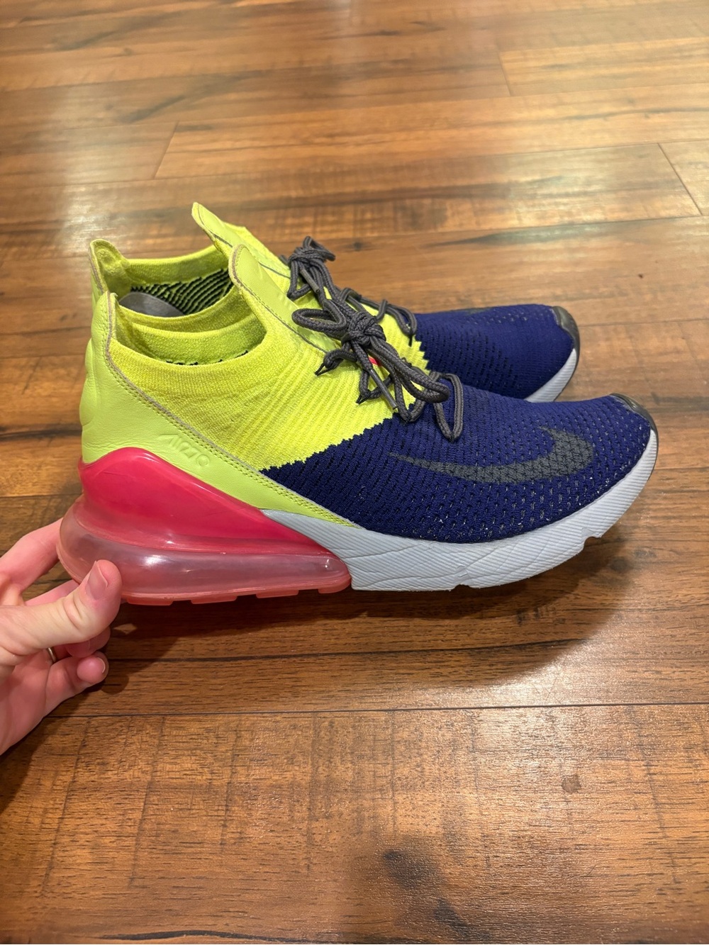 Nike Air Max 270 Flyknit Running Shoes Men's 8.5 Purple Volt Pink AO1023-501